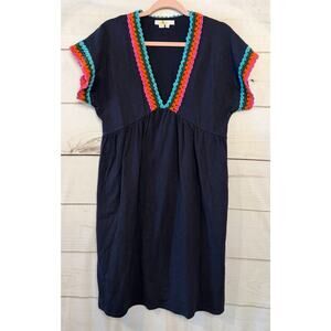 Boden Dress Navy With Colorful Knit Trim Size 8L